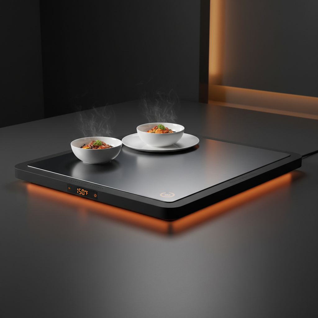 Tapis chauffe-plats électrique premium sur fond sombre